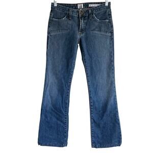 Salt Works Sz 28 Vtg Y2K Low Rise Flare Jeans Usa Made Vintage Wash Flap Pockets